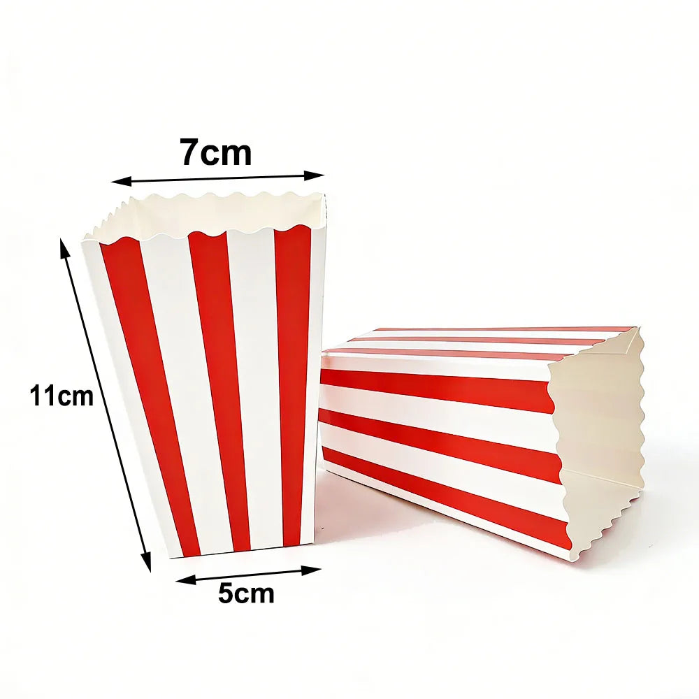 Striped Popcorn Boxes for Movie Night — 10–50 Pack