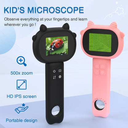 Kids Mini Pocket Microscope – 2" HD Screen, 8 LED Lights, Digital Camera & Video Recorder