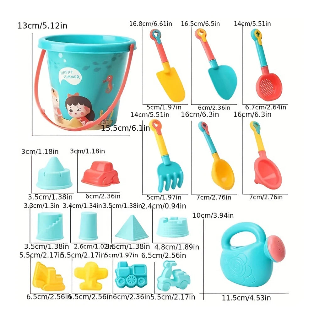 18-Piece Beach Sand Toy Set – Durable Outdoor Sand Play Tools for Kids