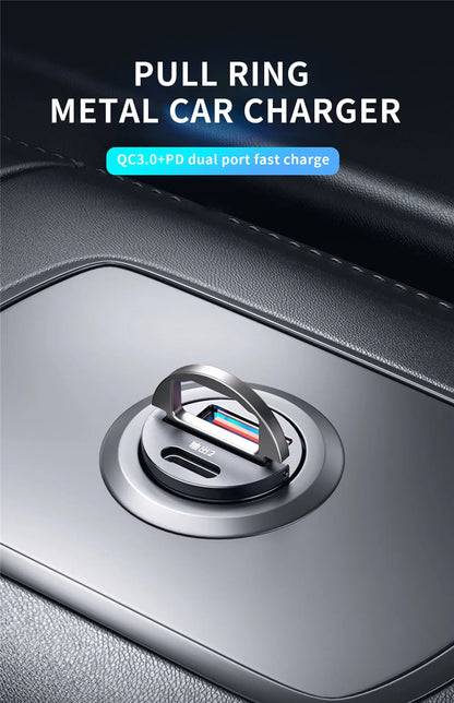Mini Car Charger – 200W QC3.0 & PD Fast Charging | USB-A + USB-C | iPhone, Samsung, Xiaomi