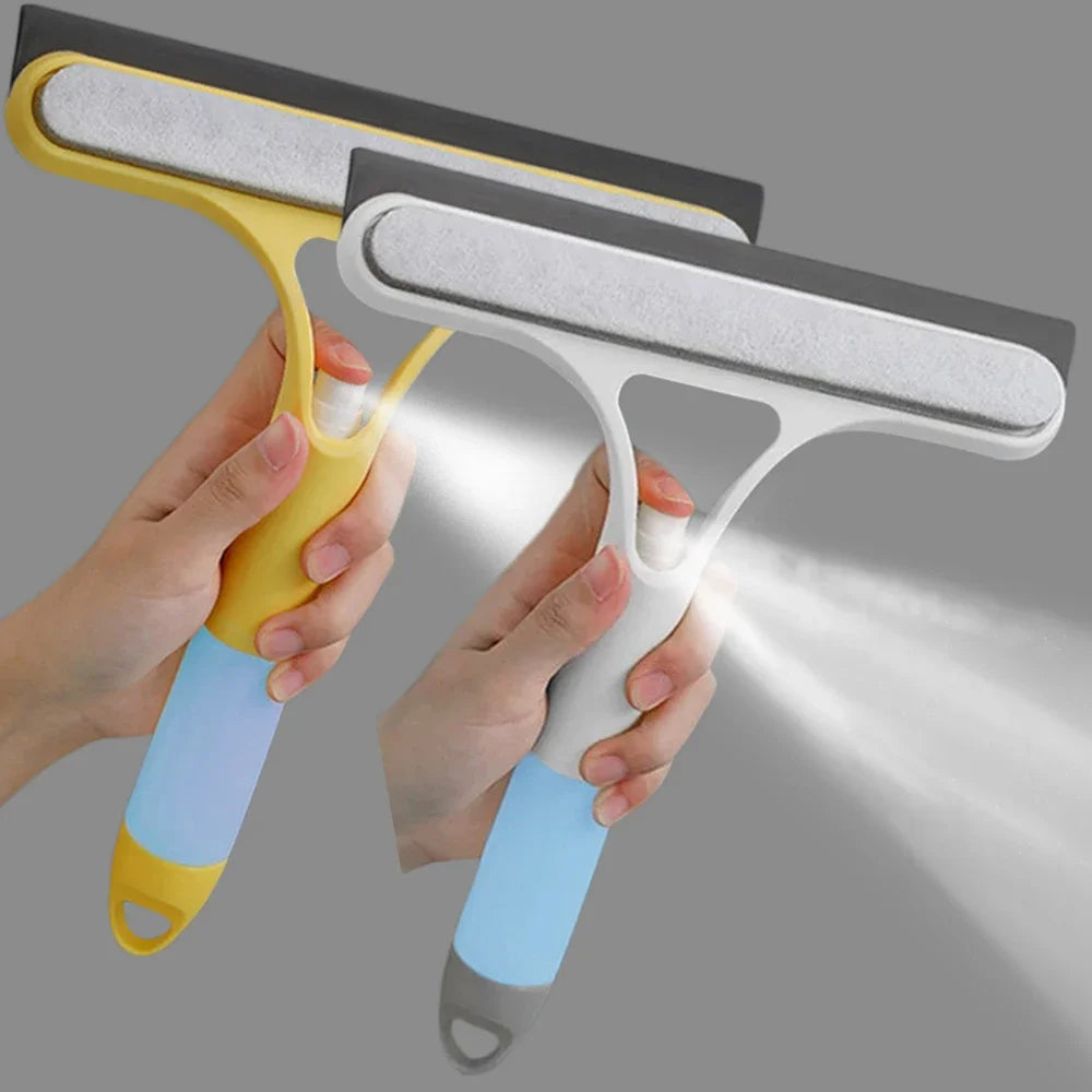 Two squeegees with LED lights held by hands against a gray background