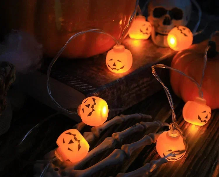 Halloween LED String Lights – 1.5m 10-Light Battery Powered | Pumpkin, Ghost, Skull & More