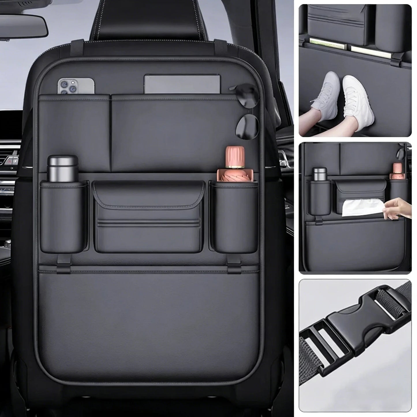 Car Seat Back Organizer – 6-Pocket Storage Bag with Anti-Kick Pad, Waterproof & Wear-Resistant