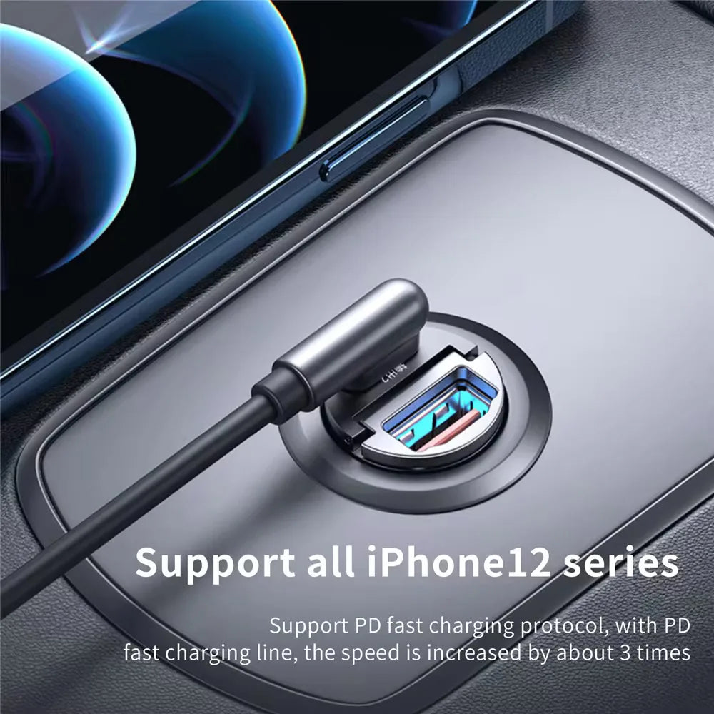 Mini Car Charger – 200W QC3.0 & PD Fast Charging | USB-A + USB-C | iPhone, Samsung, Xiaomi