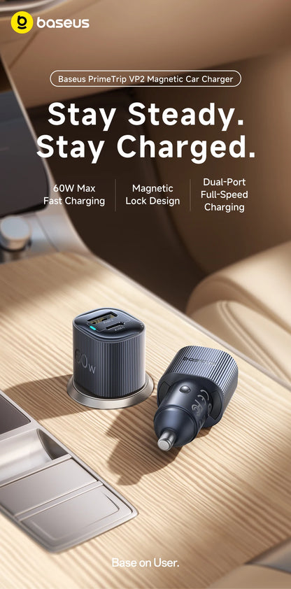 Baseus Car Charger 30W/60W – USB-C PD3.0 Fast Charging, Dual Port for iPhone & Android