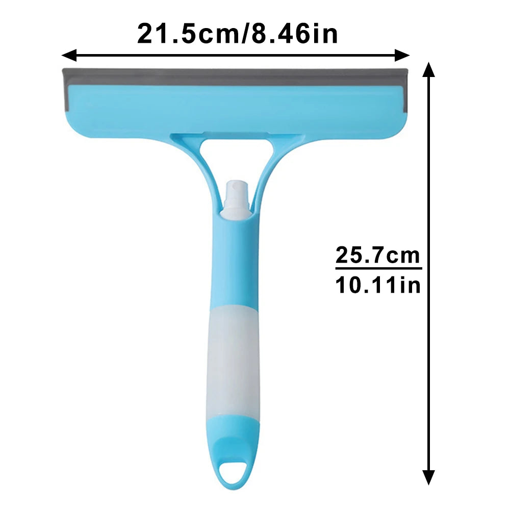 Blue window cleaning squeegee with measurements on a white background
