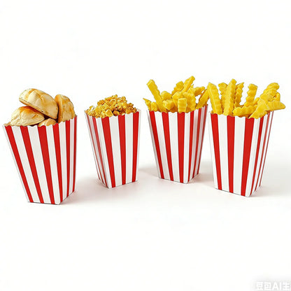 Striped Popcorn Boxes for Movie Night — 10–50 Pack