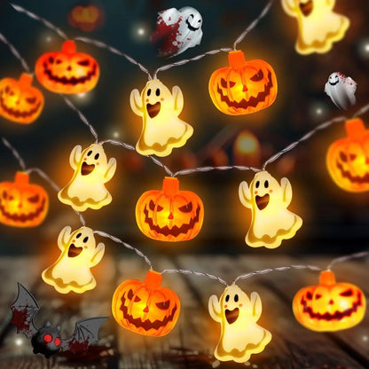 Halloween Pumpkin & Ghost String Lights – Battery Powered LED Fairy Lights for Indoor & Outdoor Decor
