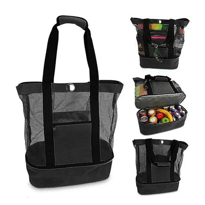Large Insulated Beach Cooler Tote – Mesh Picnic Bag for Food, Drinks & Towels