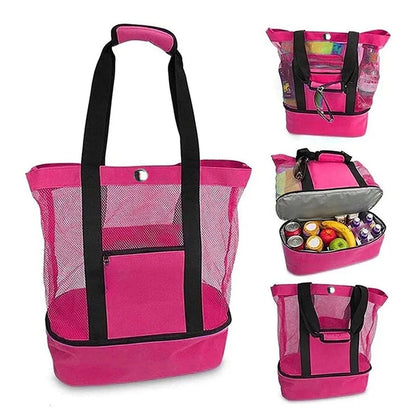 Large Insulated Beach Cooler Tote – Mesh Picnic Bag for Food, Drinks & Towels