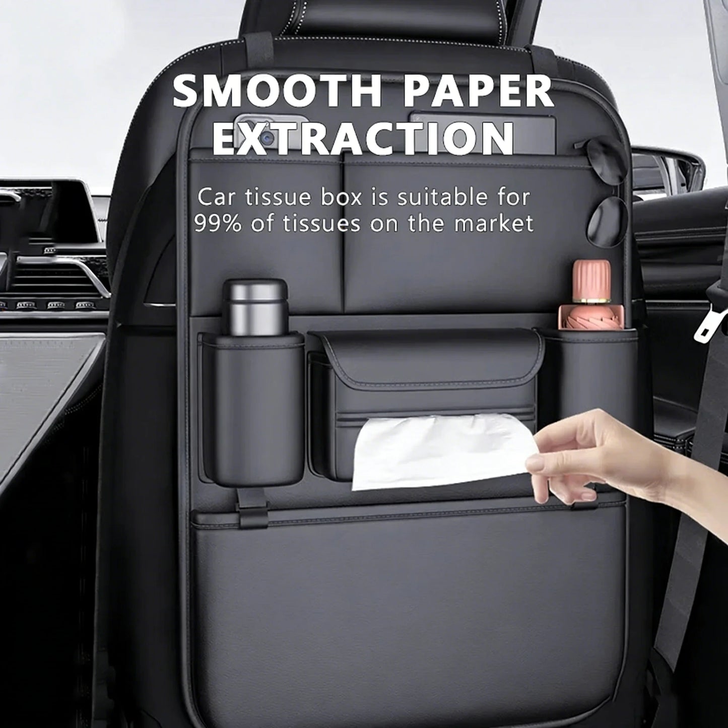 Car Seat Back Organizer – 6-Pocket Storage Bag with Anti-Kick Pad, Waterproof & Wear-Resistant