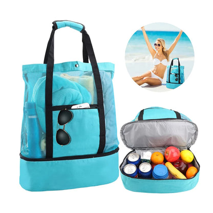Large Insulated Beach Cooler Tote – Mesh Picnic Bag for Food, Drinks & Towels