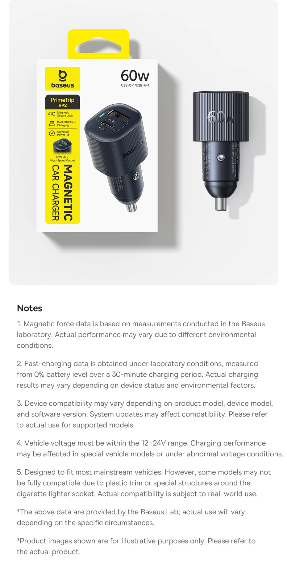 Baseus Car Charger 30W/60W – USB-C PD3.0 Fast Charging, Dual Port for iPhone & Android