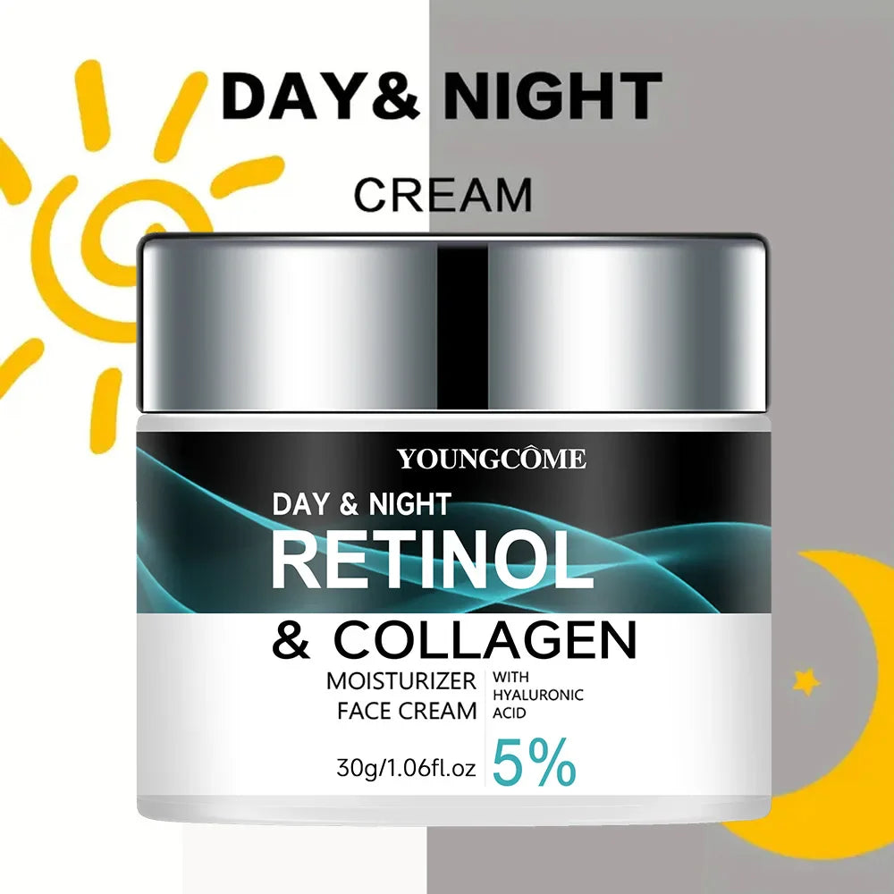 Youngcome Day & Night Retinol & Collagen cream packaging with sun and moon graphics.