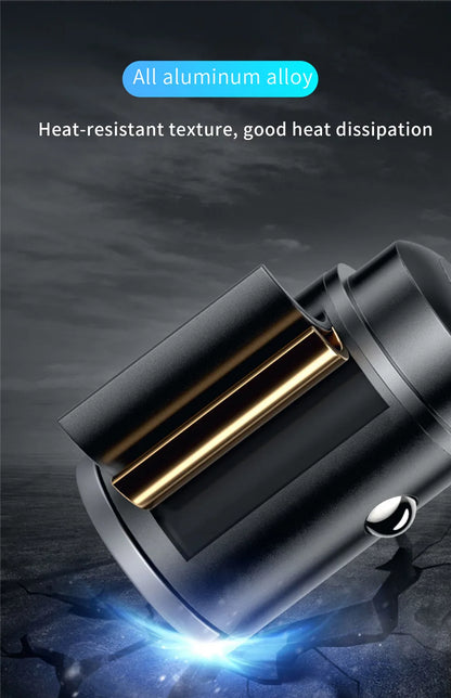 Mini Car Charger – 200W QC3.0 & PD Fast Charging | USB-A + USB-C | iPhone, Samsung, Xiaomi