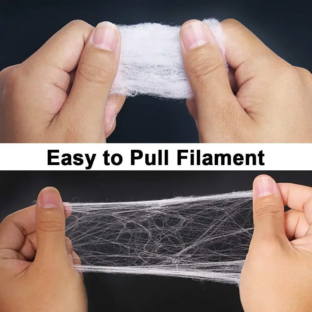 Halloween Artificial Spider Web with Spiders – Stretchy Cotton Cobweb for Indoor & Outdoor Scary Decor