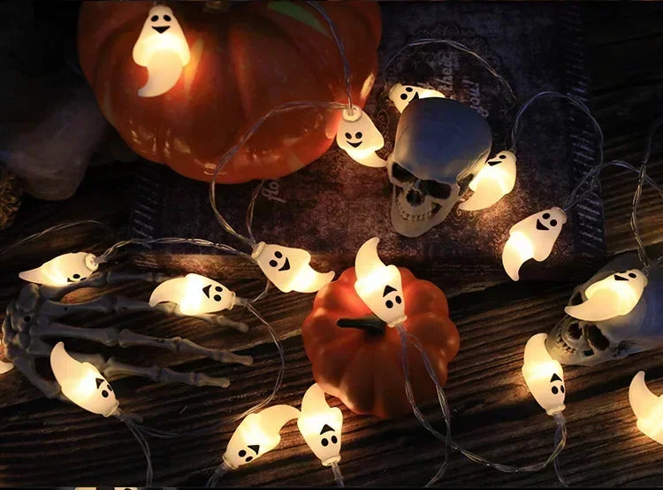 Halloween LED String Lights – 1.5m 10-Light Battery Powered | Pumpkin, Ghost, Skull & More