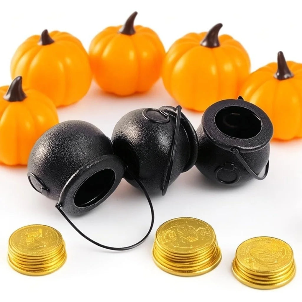 Mini Black Witch Cauldron Set – Halloween Candy Bowl & Party Favor Holder for Trick-or-Treat, St. Patrick's Day & Tiered Trays