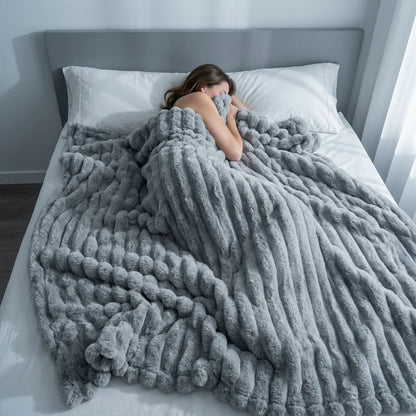 Cozy Striped Velour Throw Blanket