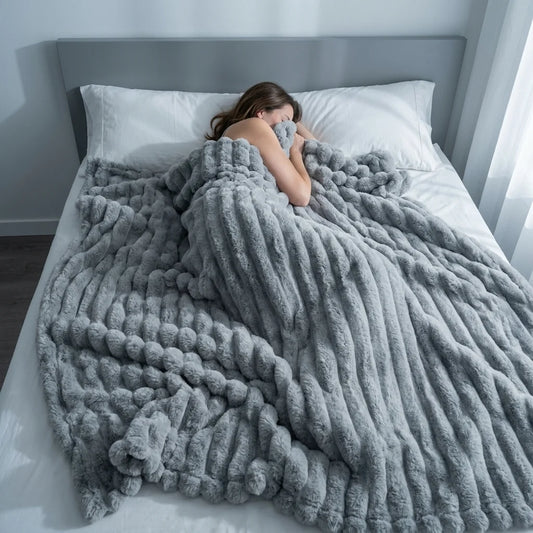 Cozy Striped Velour Throw Blanket