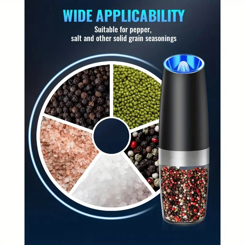 Gravity Electric Salt & Pepper Mill – Automatic Tilt Grinding, Adjustable Coarseness, Large Capacity