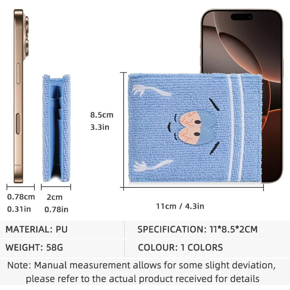 Cute Fuzzy Cartoon Wallet – Soft Plush Mini Wallet with Card Slots, Zip Pocket & Bifold Design