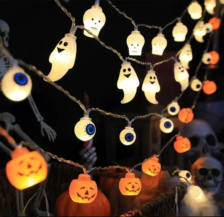 Halloween LED String Lights – 1.5m 10-Light Battery Powered | Pumpkin, Ghost, Skull & More