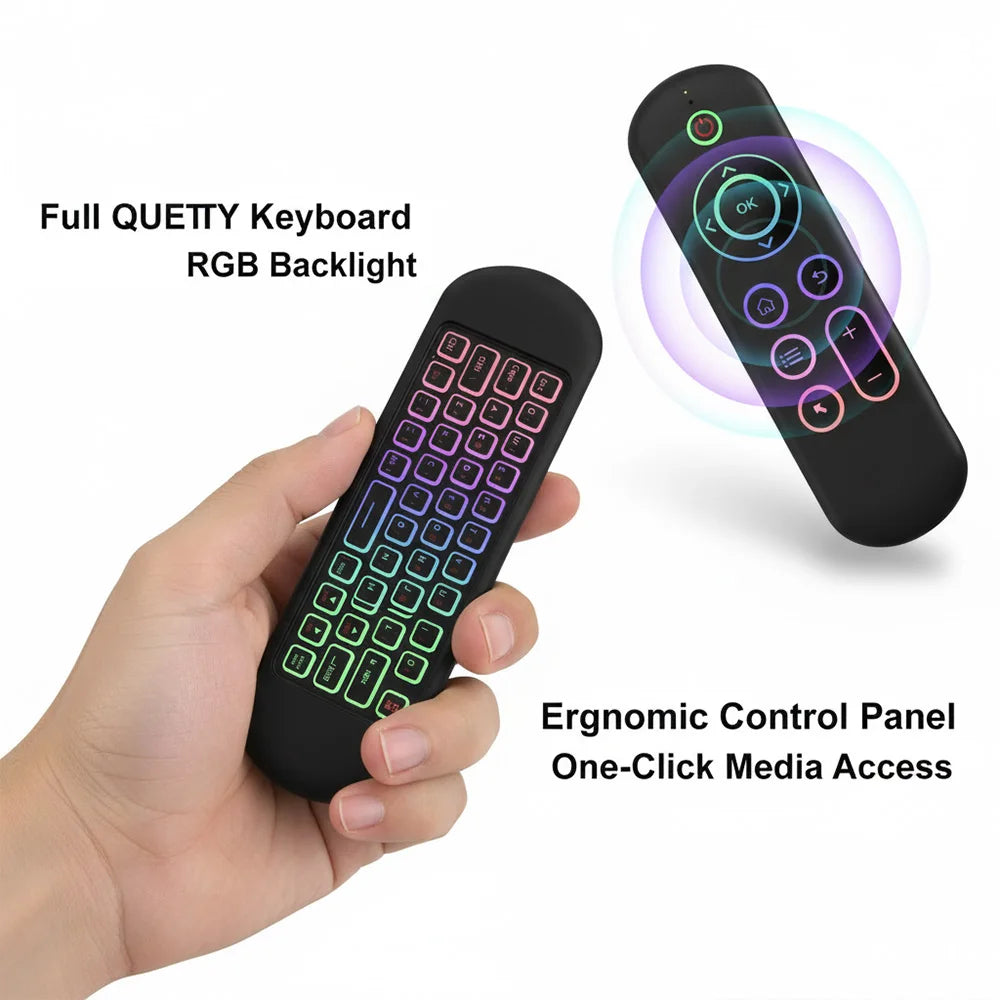 MRSVI M5 Air Mouse Remote Control – 2.4G & Bluetooth Wireless Keyboard with 7-Color Backlit & Gyroscope for Android TV Box & PC