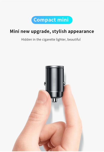 Mini Car Charger – 200W QC3.0 & PD Fast Charging | USB-A + USB-C | iPhone, Samsung, Xiaomi