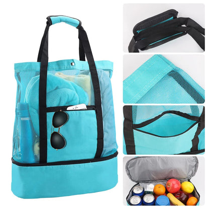 Large Insulated Beach Cooler Tote – Mesh Picnic Bag for Food, Drinks & Towels