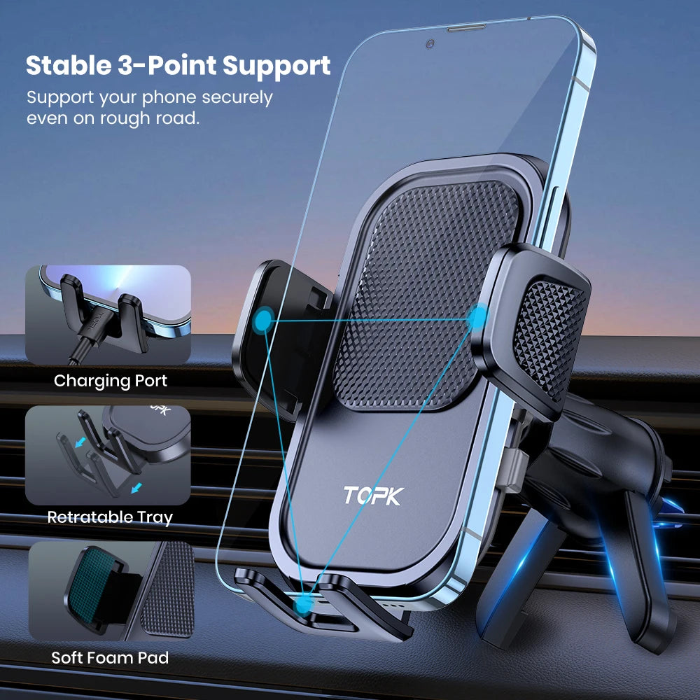 Car Phone Mount/Holder – Air Vent Mount, 360° Rotation, One-Hand Operation