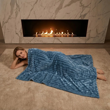 Cozy Striped Velour Throw Blanket