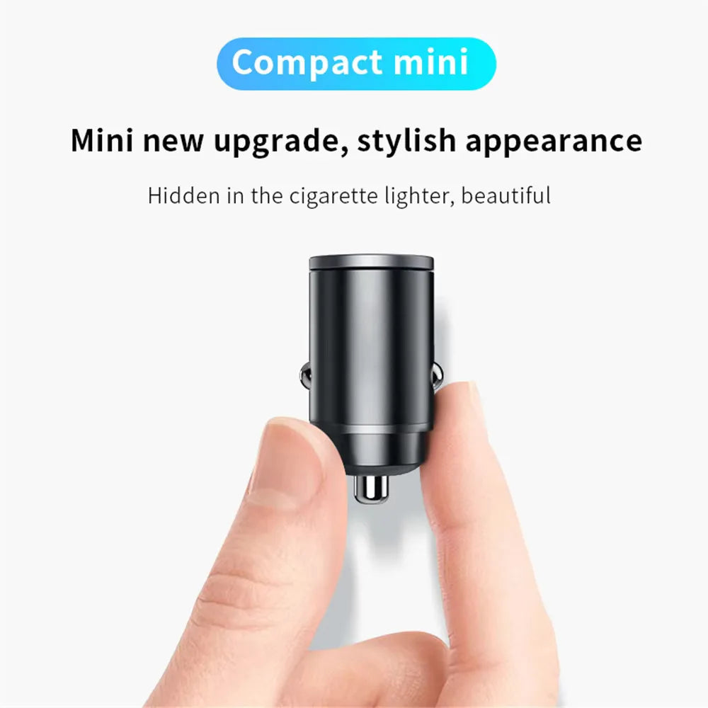 Mini Car Charger – 200W QC3.0 & PD Fast Charging | USB-A + USB-C | iPhone, Samsung, Xiaomi