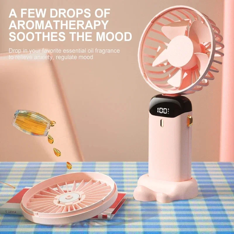 Portable Neck Fan with LED Display & Phone Stand – 5-Speed USB Rechargeable Mini Fan
