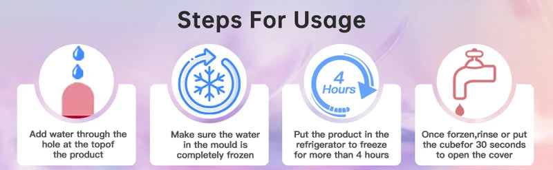 Steps for usage of a product with icons and text on a gradient background
