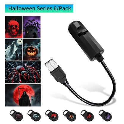 LED Halloween Moon Lamp – USB Projector Night Light with Interchangeable Film Slides