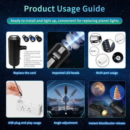 LED Halloween Moon Lamp – USB Projector Night Light with Interchangeable Film Slides