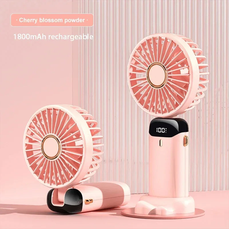 Portable Neck Fan with LED Display & Phone Stand – 5-Speed USB Rechargeable Mini Fan