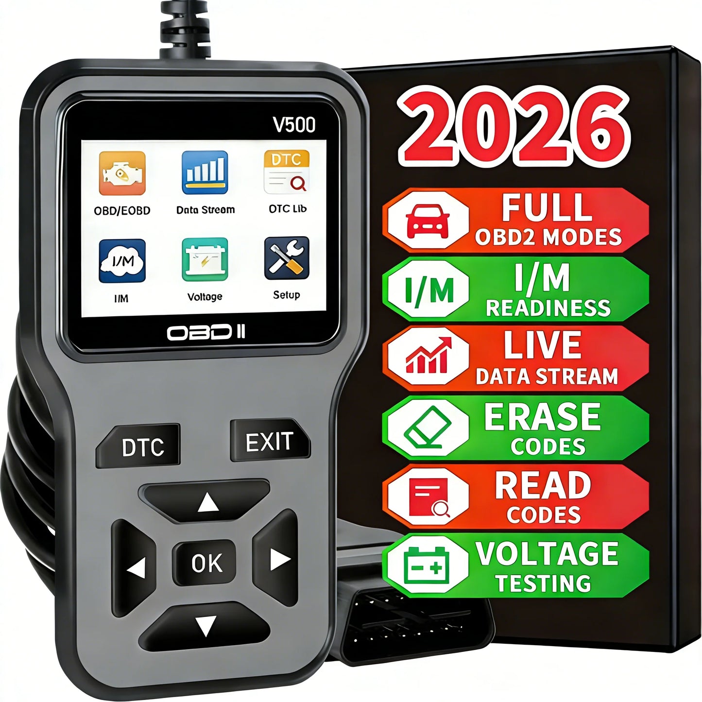 OBD2 Scanner – Check Engine Code Reader with Reset Function | Enhanced OBDII/EOBD Car Diagnostic Tool