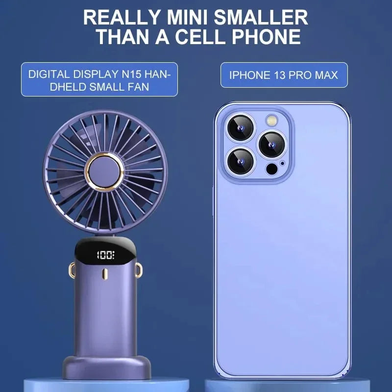 Portable Neck Fan with LED Display & Phone Stand – 5-Speed USB Rechargeable Mini Fan