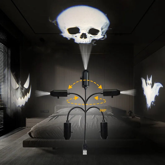 USB LED Projector Night Light – Switchable Halloween & Christmas Pattern Lamp for Ceiling, Wall & Window Decor