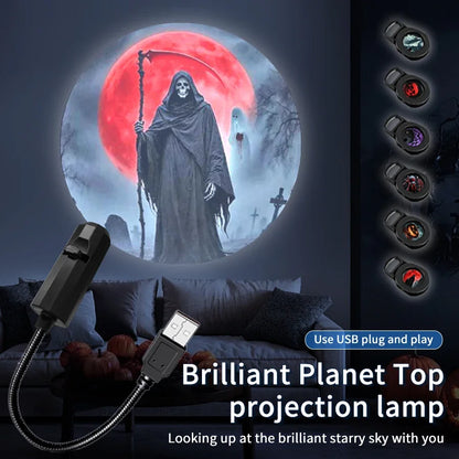LED Halloween Moon Lamp – USB Projector Night Light with Interchangeable Film Slides
