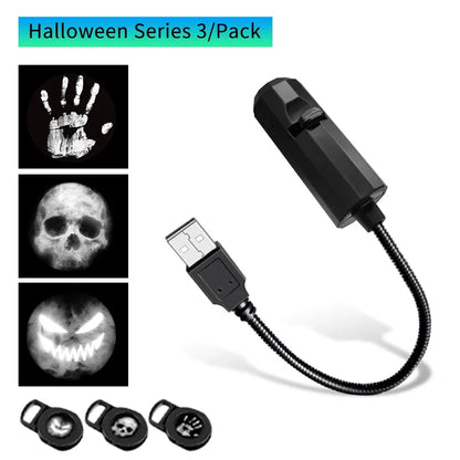 LED Halloween Moon Lamp – USB Projector Night Light with Interchangeable Film Slides