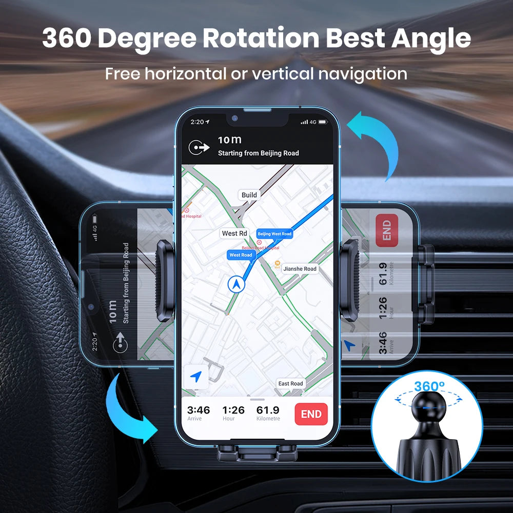 Car Phone Mount/Holder – Air Vent Mount, 360° Rotation, One-Hand Operation