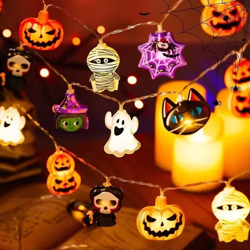 Halloween LED String Lights – 1.5m 10-Light Battery Powered | Pumpkin, Ghost, Skull & More