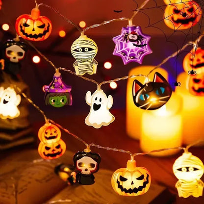 Halloween LED String Lights – 1.5m 10-Light Battery Powered | Pumpkin, Ghost, Skull & More