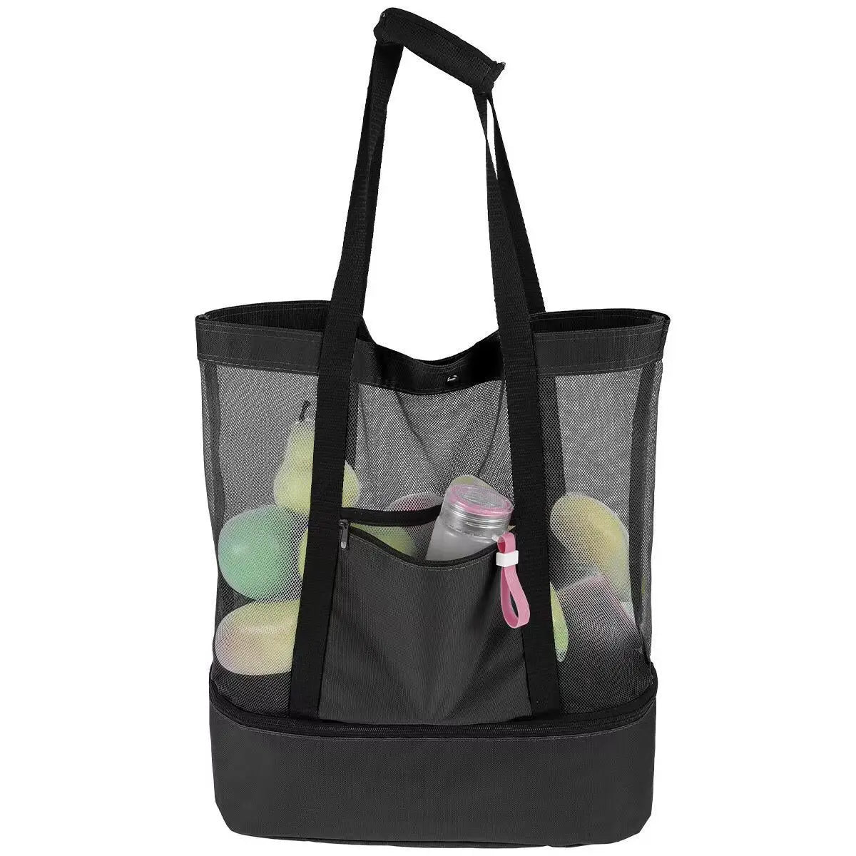 Large Insulated Beach Cooler Tote – Mesh Picnic Bag for Food, Drinks & Towels