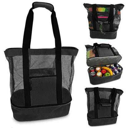 Large Insulated Beach Cooler Tote – Mesh Picnic Bag for Food, Drinks & Towels