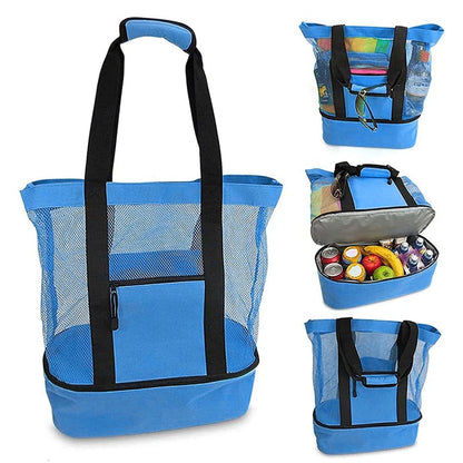 Large Insulated Beach Cooler Tote – Mesh Picnic Bag for Food, Drinks & Towels