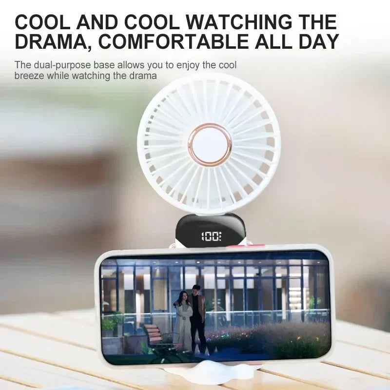 Portable Neck Fan with LED Display & Phone Stand – 5-Speed USB Rechargeable Mini Fan